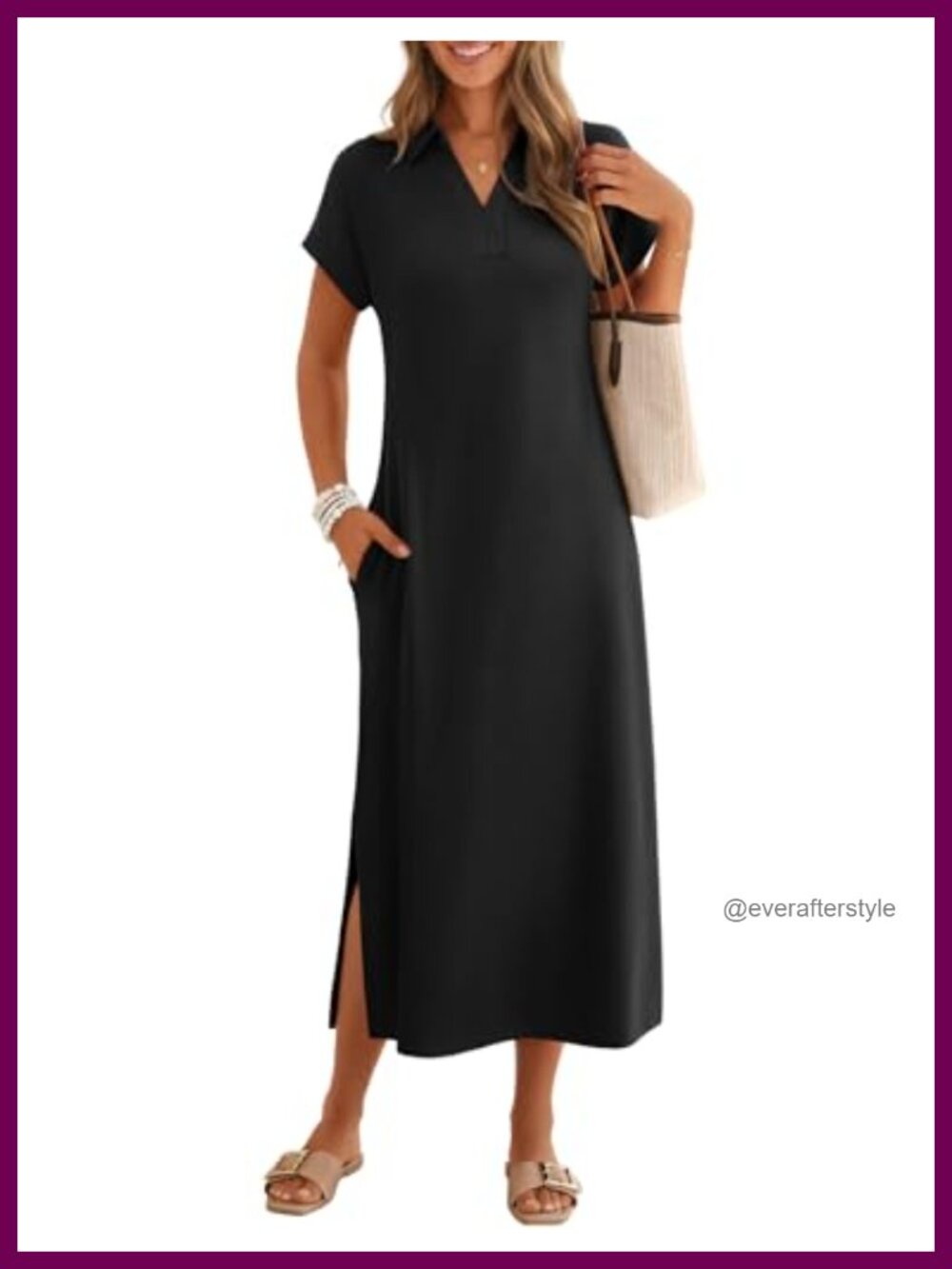 V Neck Collared Cap Sleeve Maxi Dress